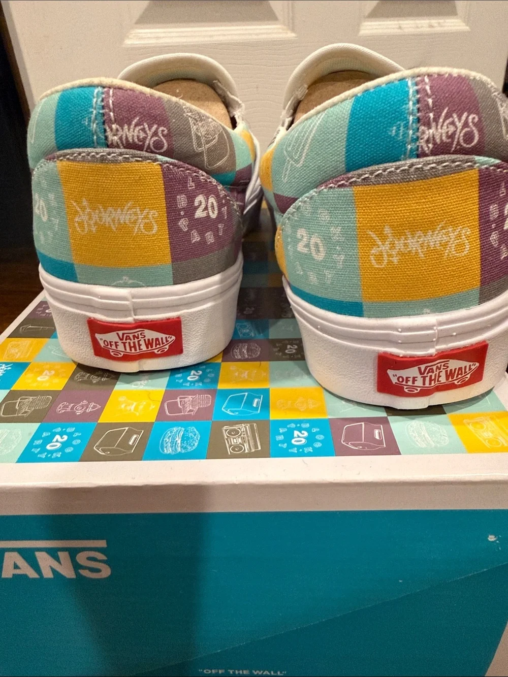 Vans Slip-On Canvas Shoes in Teal, Purple & Yellow summer bbq